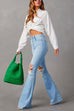 Meridress Distressed Bell Bottoms Ripped Trendy Jeans