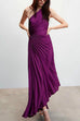 Meridress Sleeveless One Shoulder Cut Out Maxi Pleated Party Dress