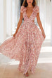 Meridress Deep V Neck Slit Ruffle Trim Floral Maxi Vacation Dress