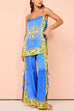 Meridress Bow Tie Side Split Cami Top Wide Leg Pants Printed Satin Set