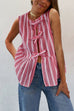 Meridress Crewneck Sleeveless Striped Ruffle Bow Top