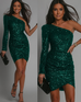 Meridress One Shoulder Long Sleeve Tulip Sequin Bodycon Dress