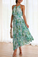 Meridress V Neck Waisted Cut Out Floral Pleated Maxi Dress