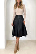 Meridress High Waist Faux Leather A-line Flare Midi Skirt