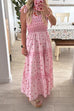 Meridress Tie Shoulder Splice Floral Print Ruffle Maxi Cami Dress