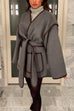 Meridress Open Front Pocketed Splice Coat with Belt