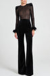 Meridress Feather Cuffs Bell Bottom Velvet Splice Jumpsuit