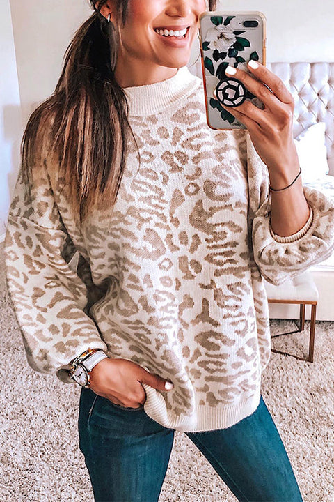 Meridress Crewneck Drop Shoulder Leopard Slouchy Sweater