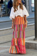 Meridress Elastic Waist Ruffle Tiered Color Block Printed Maxi Skirt