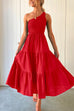 Meridress One Shoulder Sleeveless Smocked Ruffle Tiered Maxi Dress