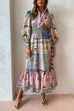 Meridress Puff Sleeves Smocked Waist Unique Printed Ruffle Maxi Dress