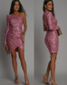 Meridress One Shoulder Long Sleeve Tulip Sequin Bodycon Dress