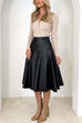 Meridress High Waist Faux Leather A-line Flare Midi Skirt