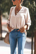 Meridress V Neck Roll Up Long Sleeves Blouse Shirt