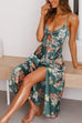 Meridress Floral Print Tie Front Cut Out Slit Midi Cami Dress