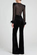 Meridress Feather Cuffs Bell Bottom Velvet Splice Jumpsuit