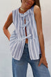 Meridress Crewneck Sleeveless Striped Ruffle Bow Top