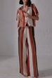 Meridress Striped Short Sleeves Button Down Shirt Wide Leg Pants Set