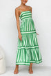 Meridress Spaghetti Strap Ruffle Tiered Color Block Striped Maxi Dress