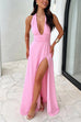 Meridress Deep V Neck Halter Tie Knot Backless Slit Maxi Dress