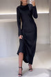 Meridress Round Neck Long Sleeves Satin Maxi Party Dress