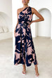 One Shoulder Midnight Leaf Print Flowy Midi Dress