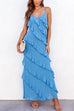 Meridress V Neck Side Slit Frills Maxi Cami Dress