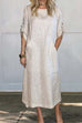 Meridress Rolled Up Sleeves Pocketed Cotton Linen Maxi Shift Dress