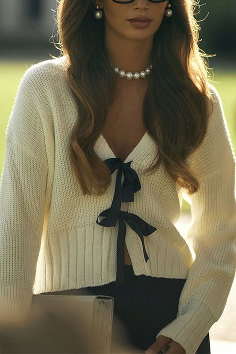 Meridress V Neck Bow Tie Front Elegant Sweater