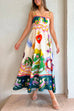 Meridress High Waist Cartoon Printed Swing Maxi Cami Dress