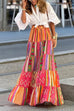 Meridress Elastic Waist Ruffle Tiered Color Block Printed Maxi Skirt