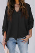 Meridress V Neck Roll Up Long Sleeves Blouse Shirt