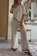 Meridress Color Block Short Sleeves Side Split Pullover Wide Leg Pants Knitting Loungewear Set