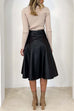 Meridress High Waist Faux Leather A-line Flare Midi Skirt