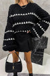 Meridress Lantern Sleeves Color Block Chunky Knit Sweater