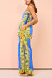 Meridress Bow Tie Side Split Cami Top Wide Leg Pants Printed Satin Set