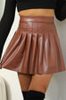 Meridress High Waist Faux Leather Pleated Mini Skirt