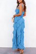 Meridress V Neck Side Slit Frills Maxi Cami Dress