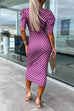 Meridress Wrap V Neck Puff Sleeves Printed Midi Bodycon Dress