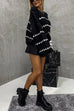 Meridress Lantern Sleeves Color Block Chunky Knit Sweater