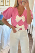 Meridress V Neck Short Sleeves Bow Knot Knit Top