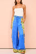 Meridress Bow Tie Side Split Cami Top Wide Leg Pants Printed Satin Set