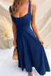 Adjustable Strap Sleeveless Denim Swing Maxi Dress