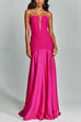 Meridress Mesh V Neck Strapless Splice Flare Maxi Party Dress