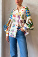 Meridress Balloon Long Sleeve Graffiti Printed Blouse Shirt