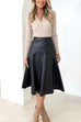 Meridress High Waist Faux Leather A-line Flare Midi Skirt