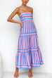 Meridress Spaghetti Strap Ruffle Tiered Color Block Striped Maxi Dress