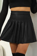 Meridress High Waist Faux Leather Pleated Mini Skirt