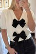 Meridress V Neck Short Sleeves Bow Knot Knit Top