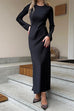 Meridress Round Neck Long Sleeves Satin Maxi Party Dress